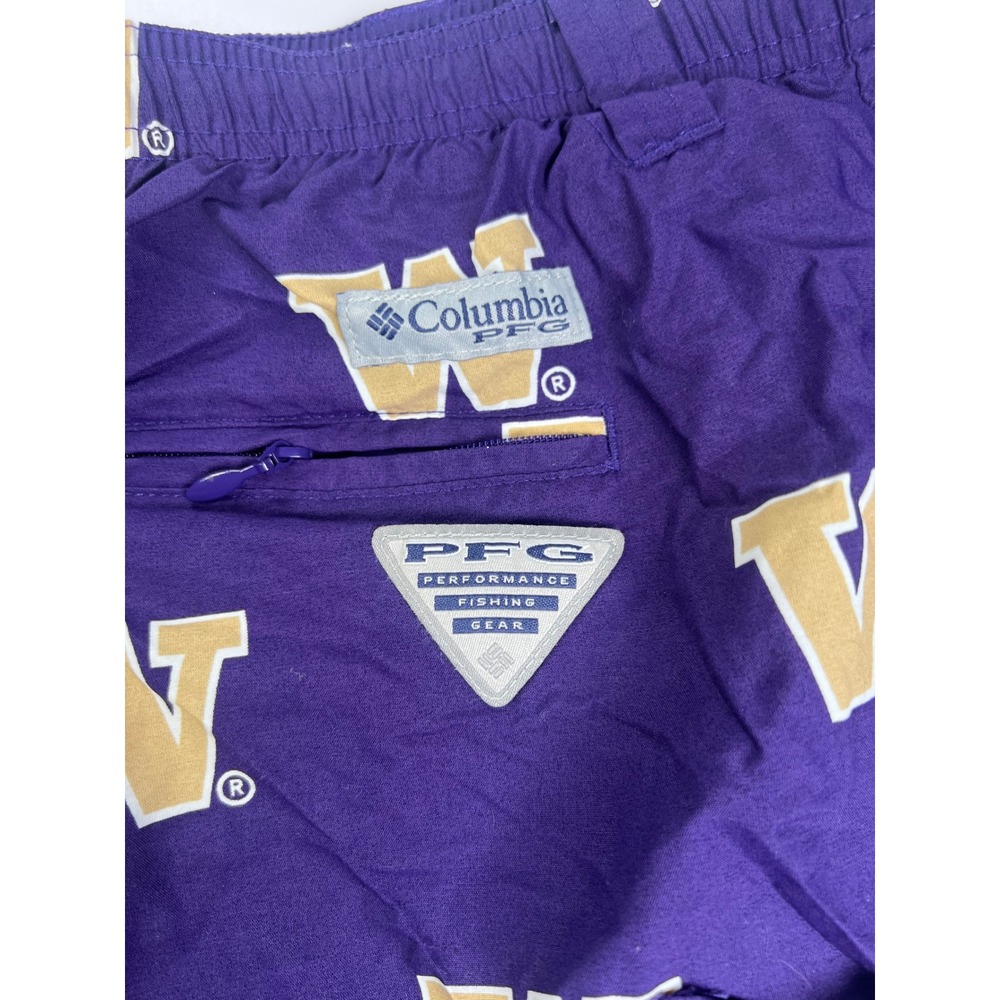 Columbia PFG Shorts Mens 3X Purple Washington Huskies Omni-Shade Logo Print - Picture 4 of 7